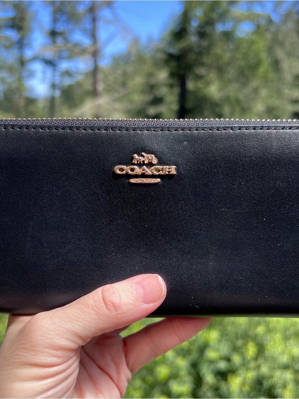 COACH Long Zip-Around Wallet Smooth Black Leather with Gold Hardware AUTHENTIC - Picture 8 of 11